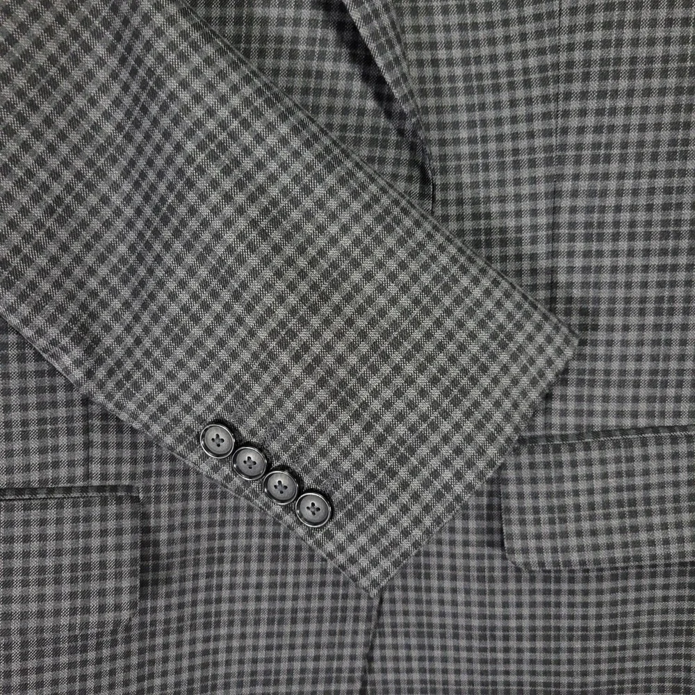 Stafford Men's‎ Sport Coat Blazer Two Button Gray Checked Plaid Poly Blend 36S